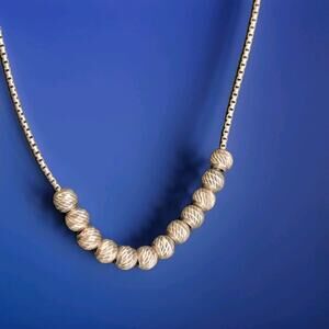 925 Sterling Silver Beaded Chain Necklace 18” In Length Made In Italy